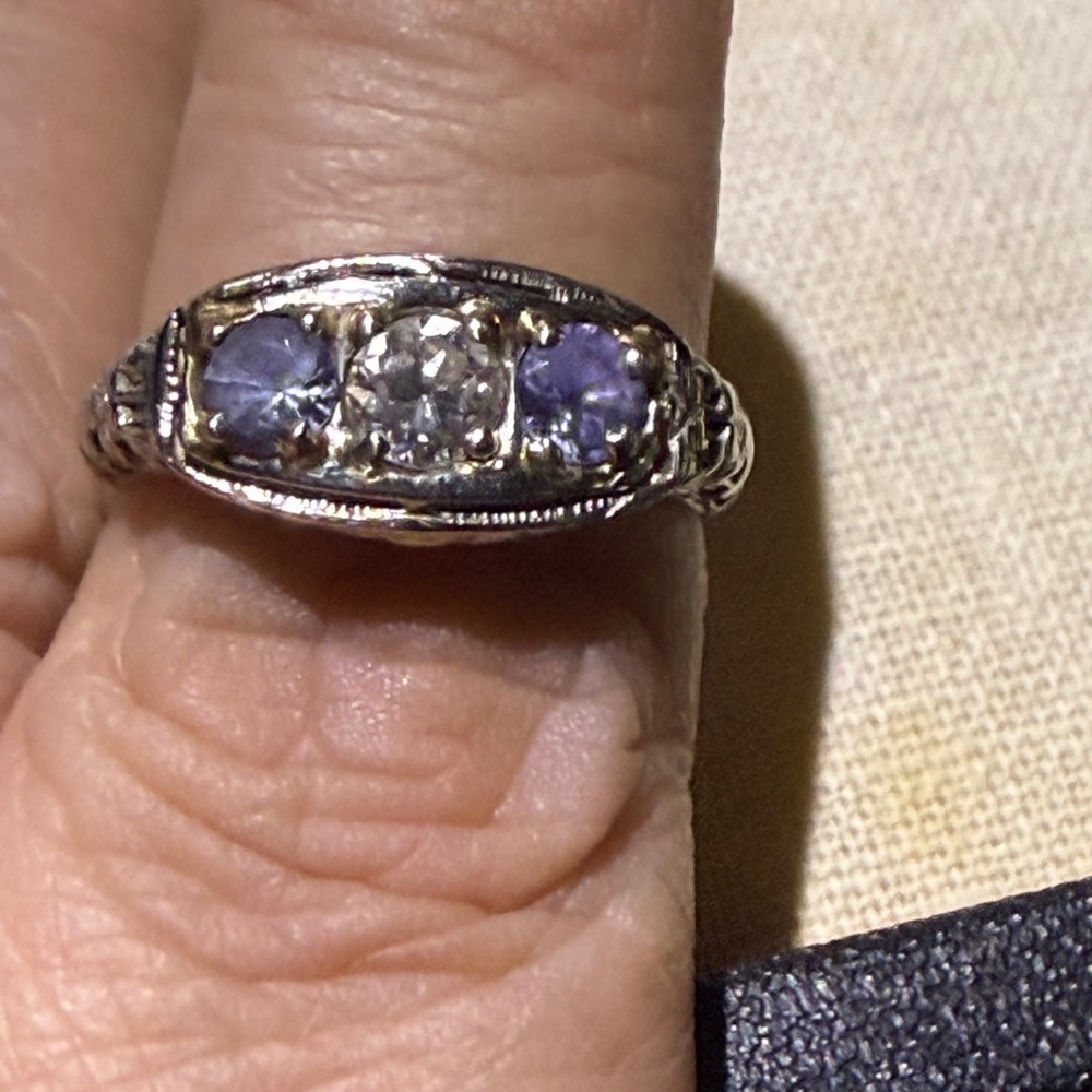 14K White Gold Art Deco Tanzanite & Diamond Ring Each Stone Is  1/2 CT